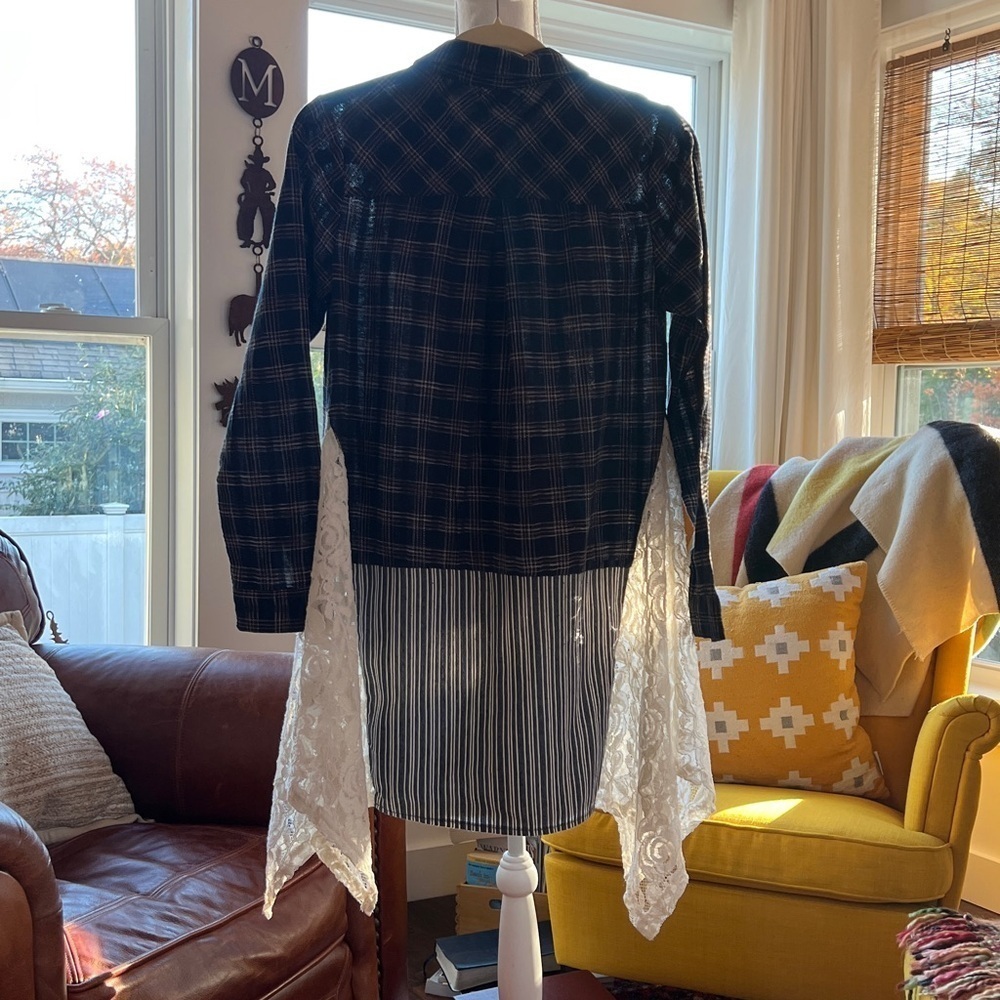 A'Reve Long Sleeve Navy Plaid with Lace - Picture 7 of 11
